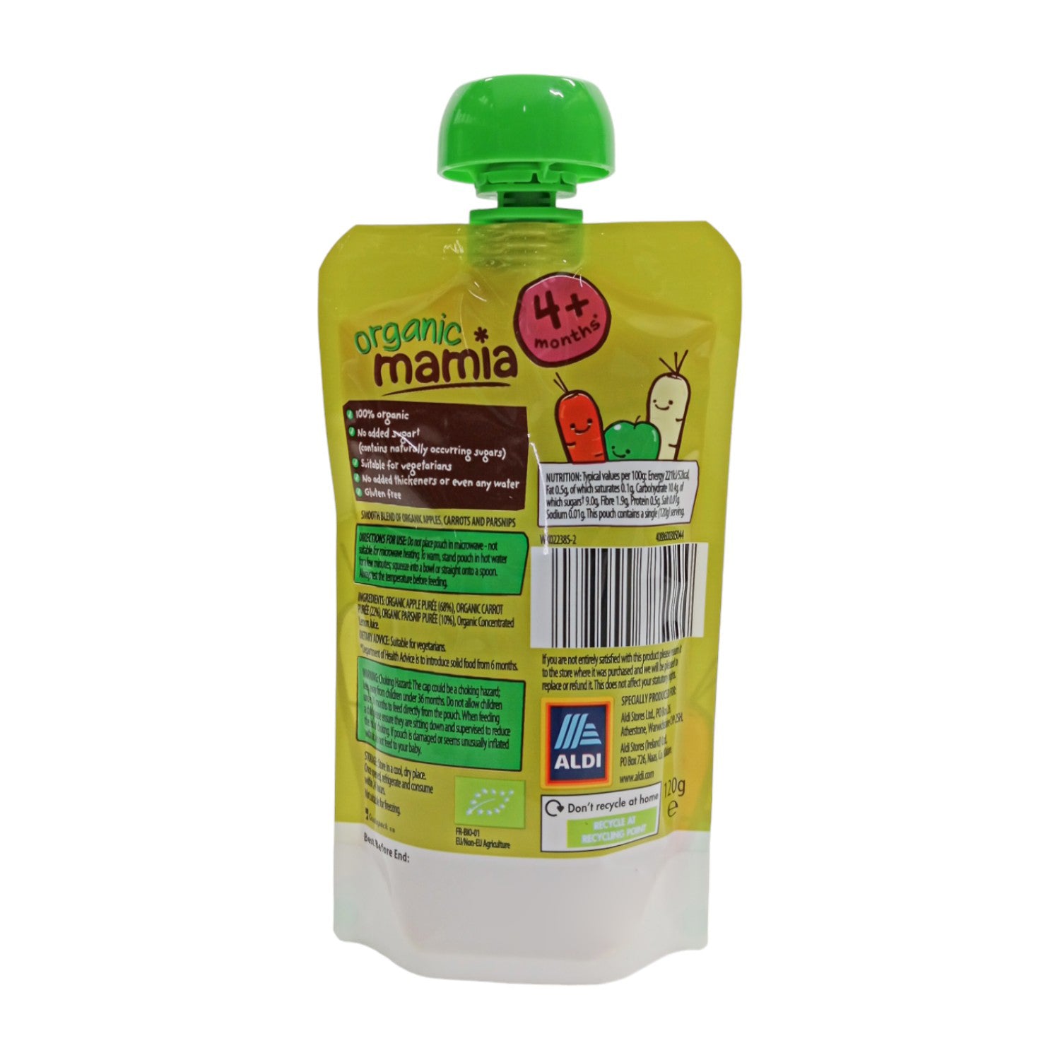 Organic Mamia Baby Puree, Apples Carrots & Parsnips (4m+) - 120g