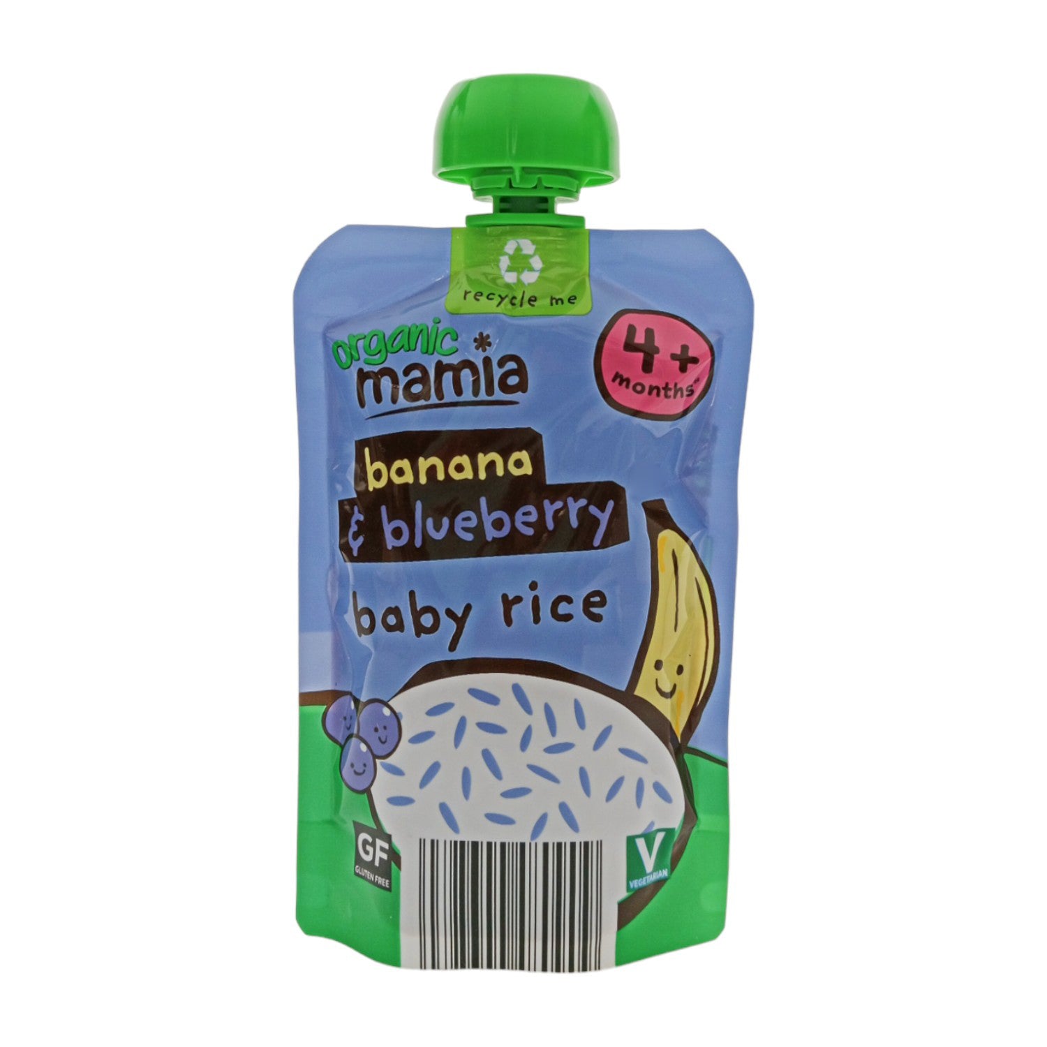 Organic Mamia Baby Food Pouch, Bananas, Blueberry baby Rice 4m, 120g