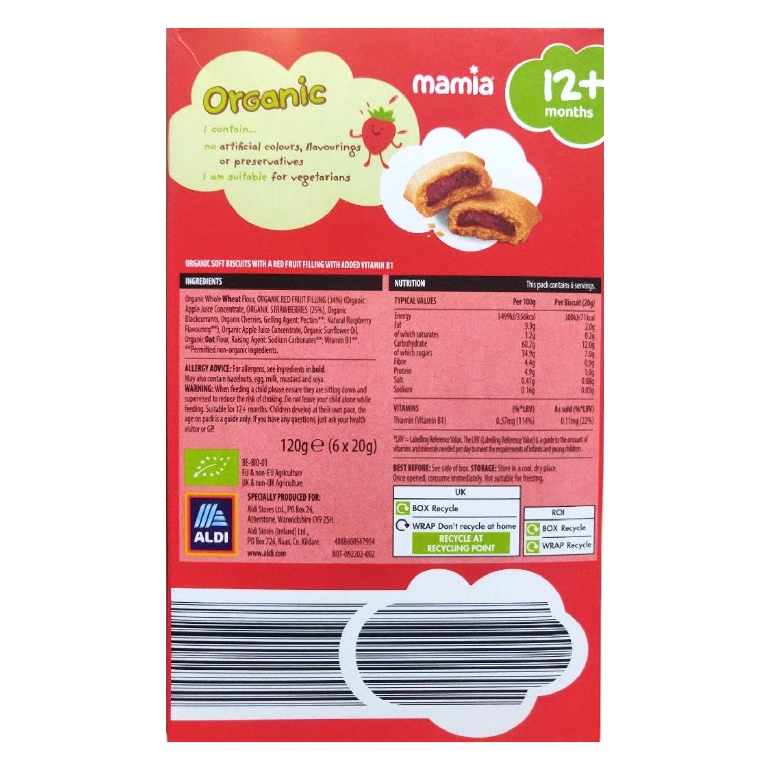 Organic Mamia Strawberry Fruity Bars (12m+) - 120g (6x20g)
