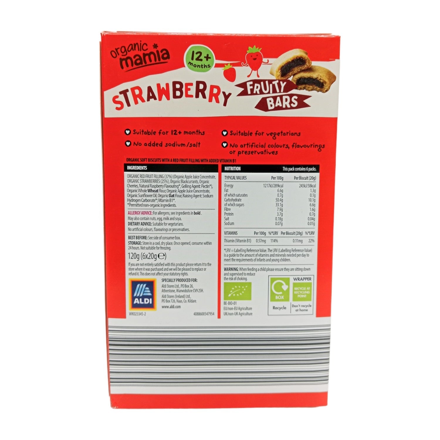 Organic Mamia Strawberry Fruity Bars (12m+) - 120g (6x20g)