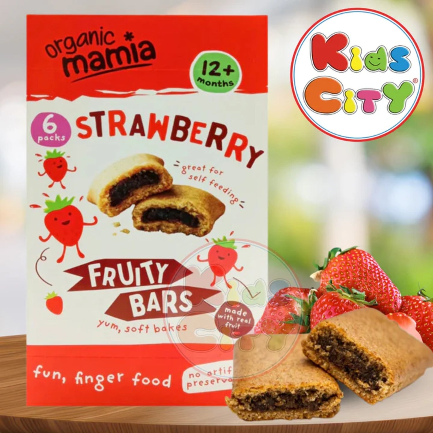 Organic Mamia Fruity Bars, Strawberry 12m, 120g 6x20g