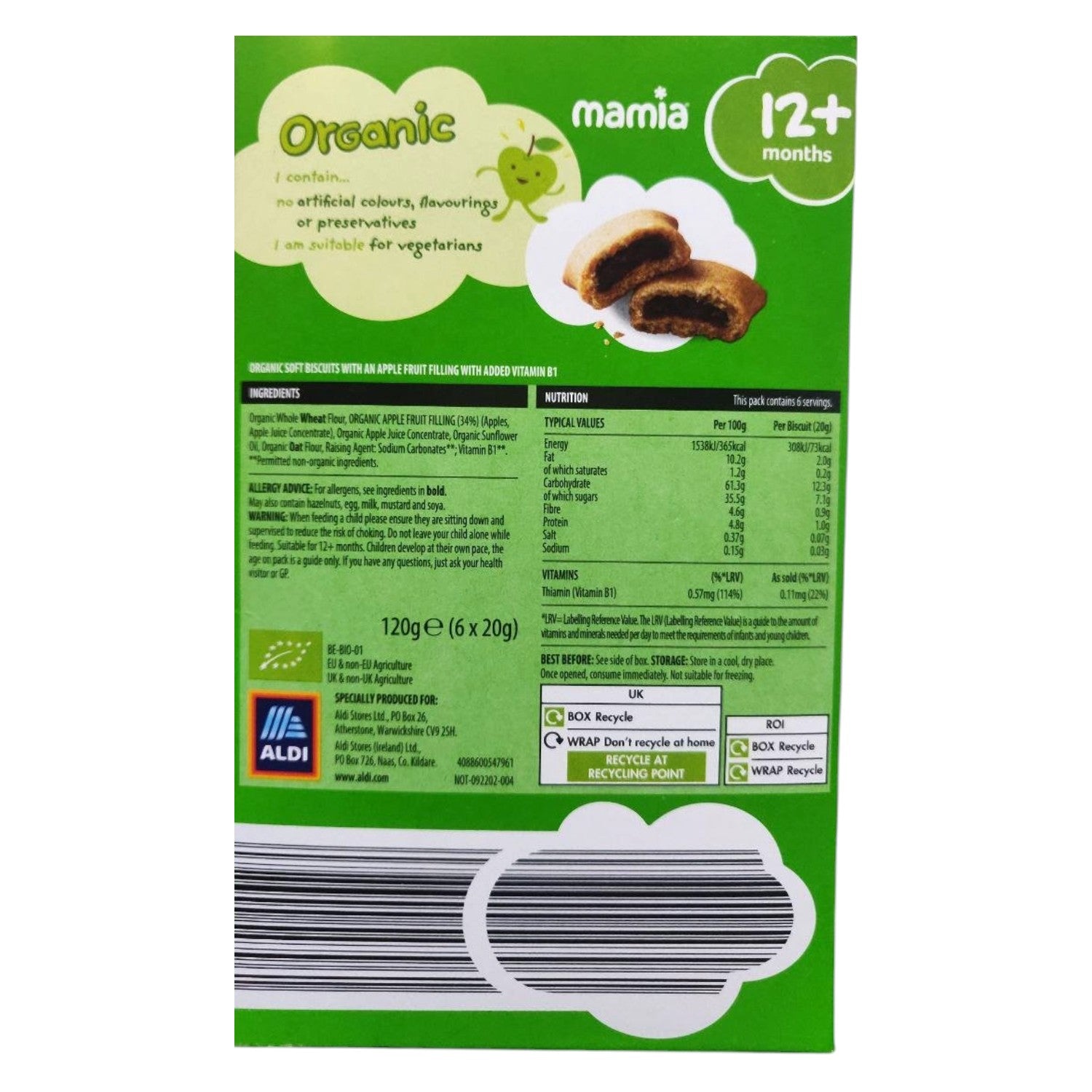 Organic Mamia Apple Fruity Bars (12m+) - 120g (6x20g)