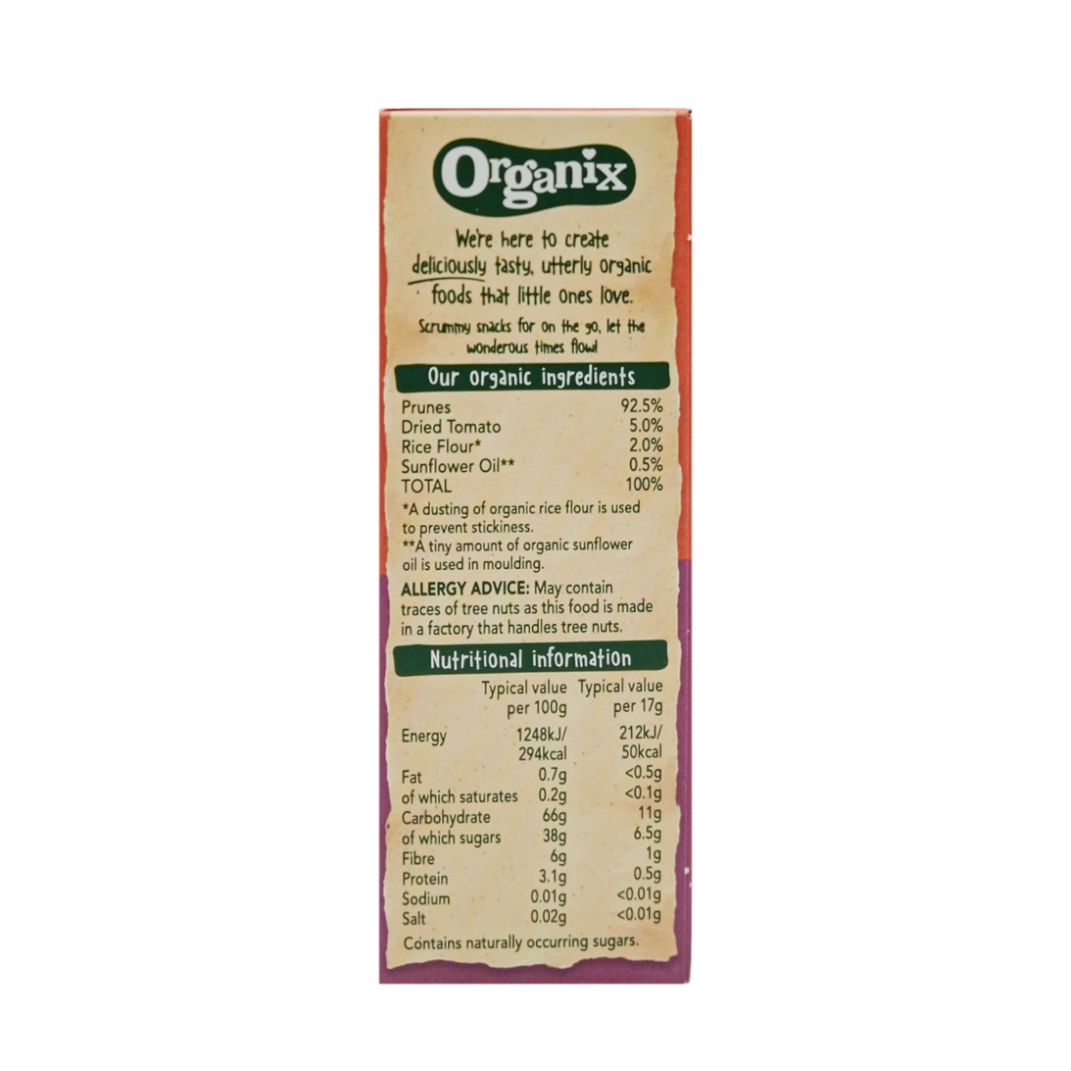 Organix Fruity Pic-Nix Dried Plum & Tomato (12m+) - 68g (4x17g)