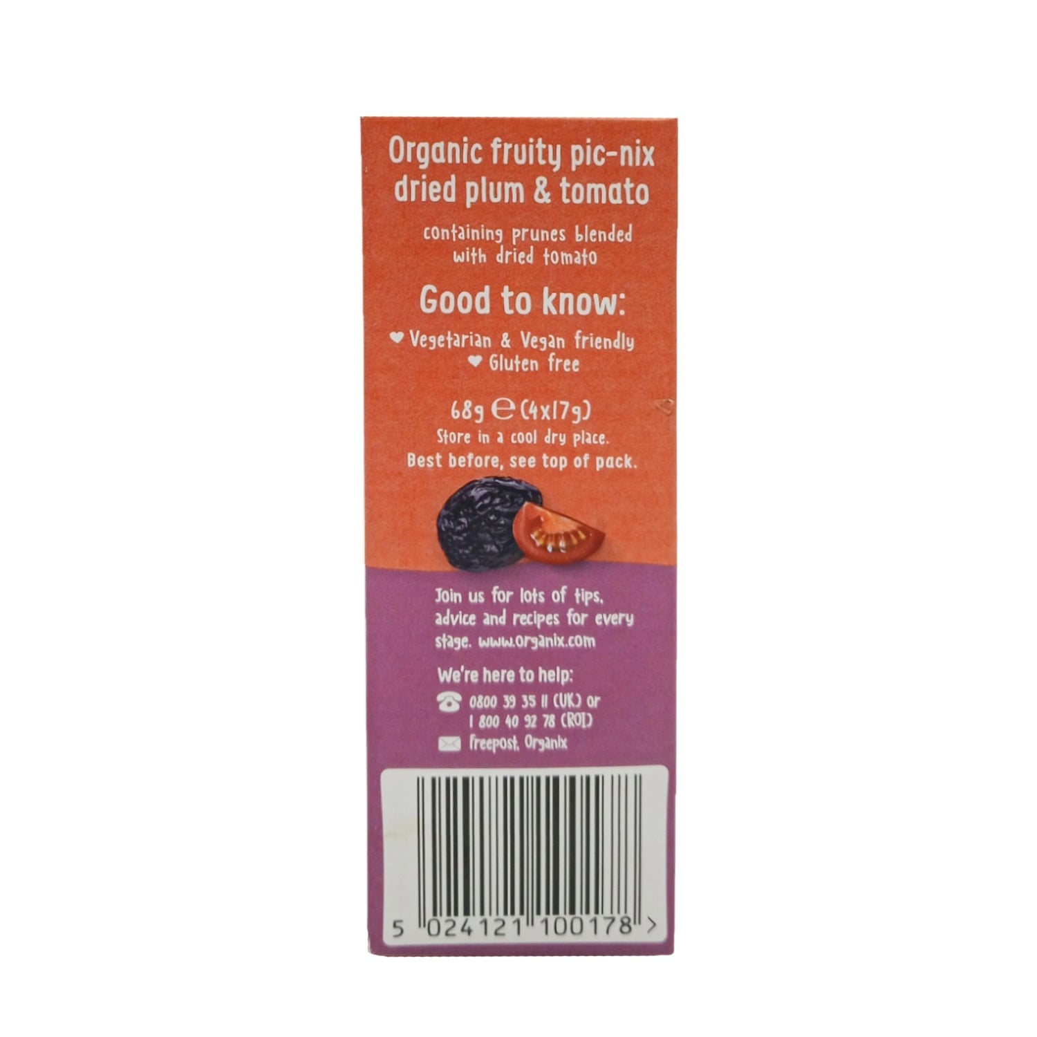 Organix Fruity Pic-Nix Dried Plum & Tomato (12m+) - 68g (4x17g)