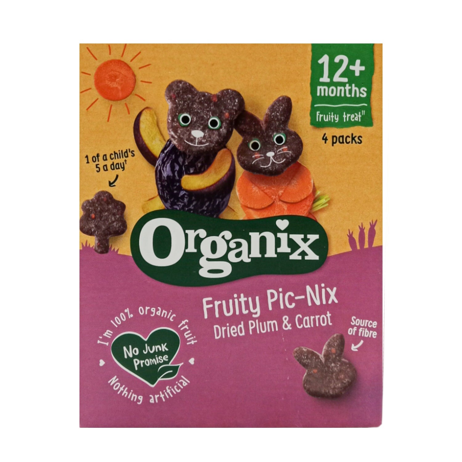 Organix Fruity Pic-Nix Dried Plum & Carrot (12m+) - 68g (4x17g)