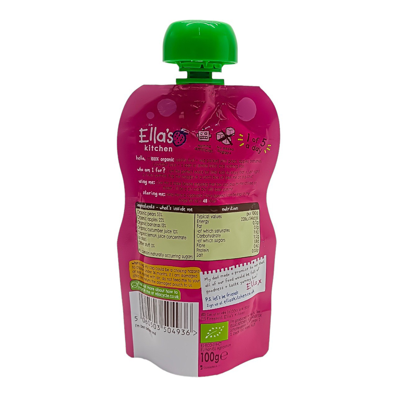 Ellas Kitchen Baby Food Pouch, Pear + Cucumber (3yrs+) - 100g