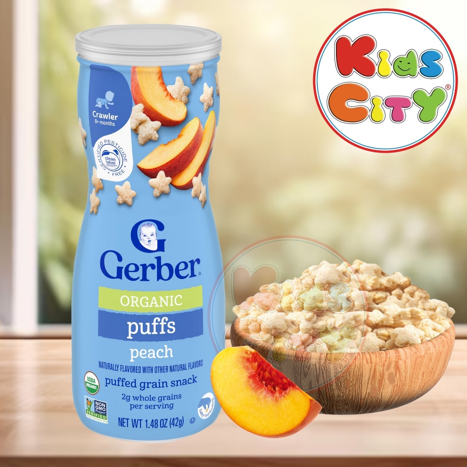 Gerber Organic for Baby, Grow & Grain Puffs, Peach (Pack of 1)