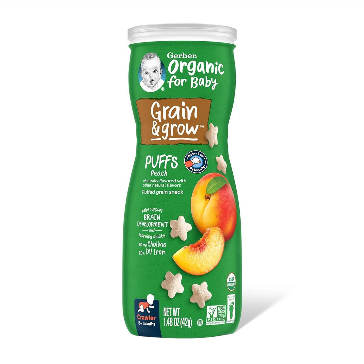 Gerber Organic for Baby, Grow & Grain Puffs for Crawler (1.48oz) - Peach