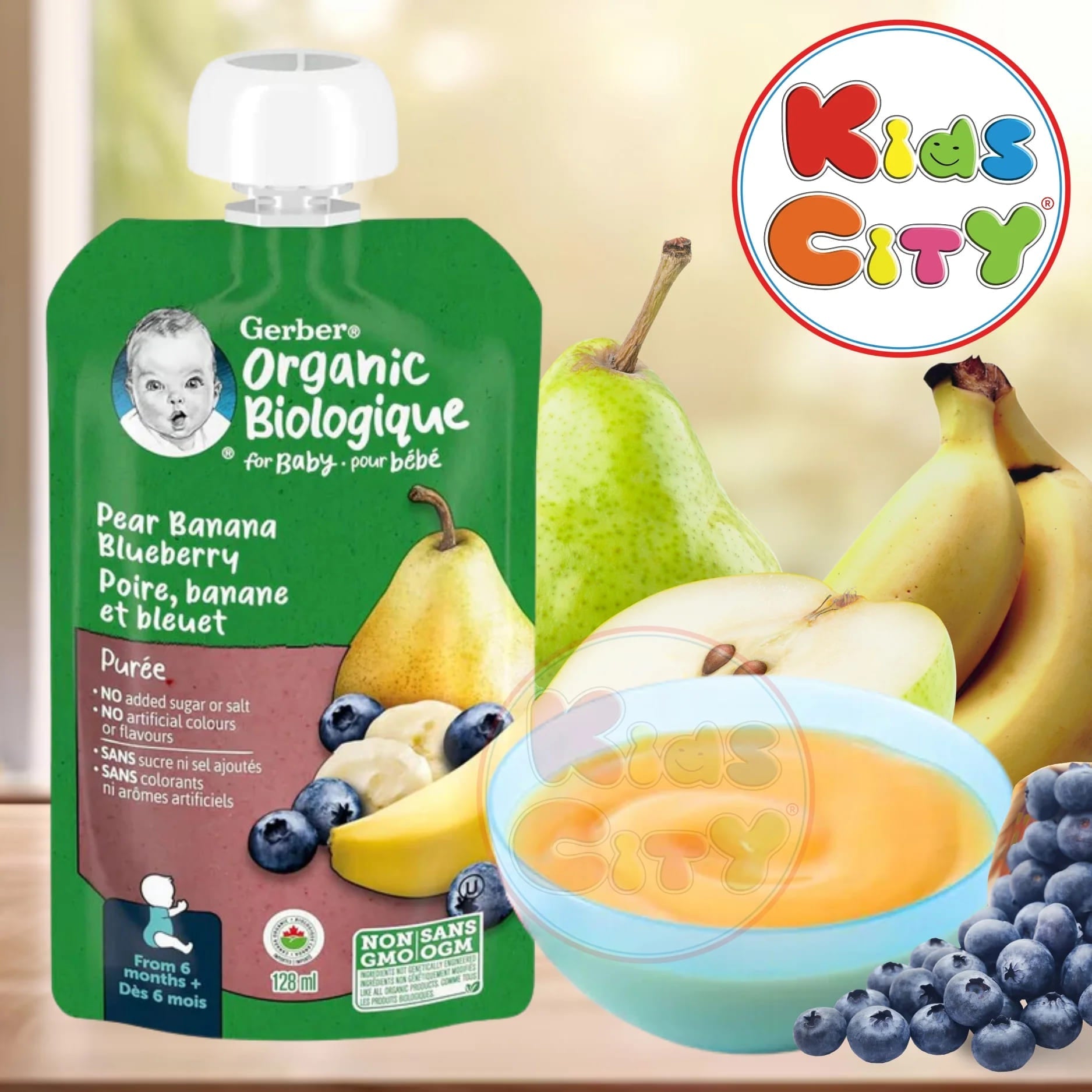 Gerber Organic Biologique for Baby, 2nd Foods, 128ml, Pear Banana Blueberry (Pack of 1)