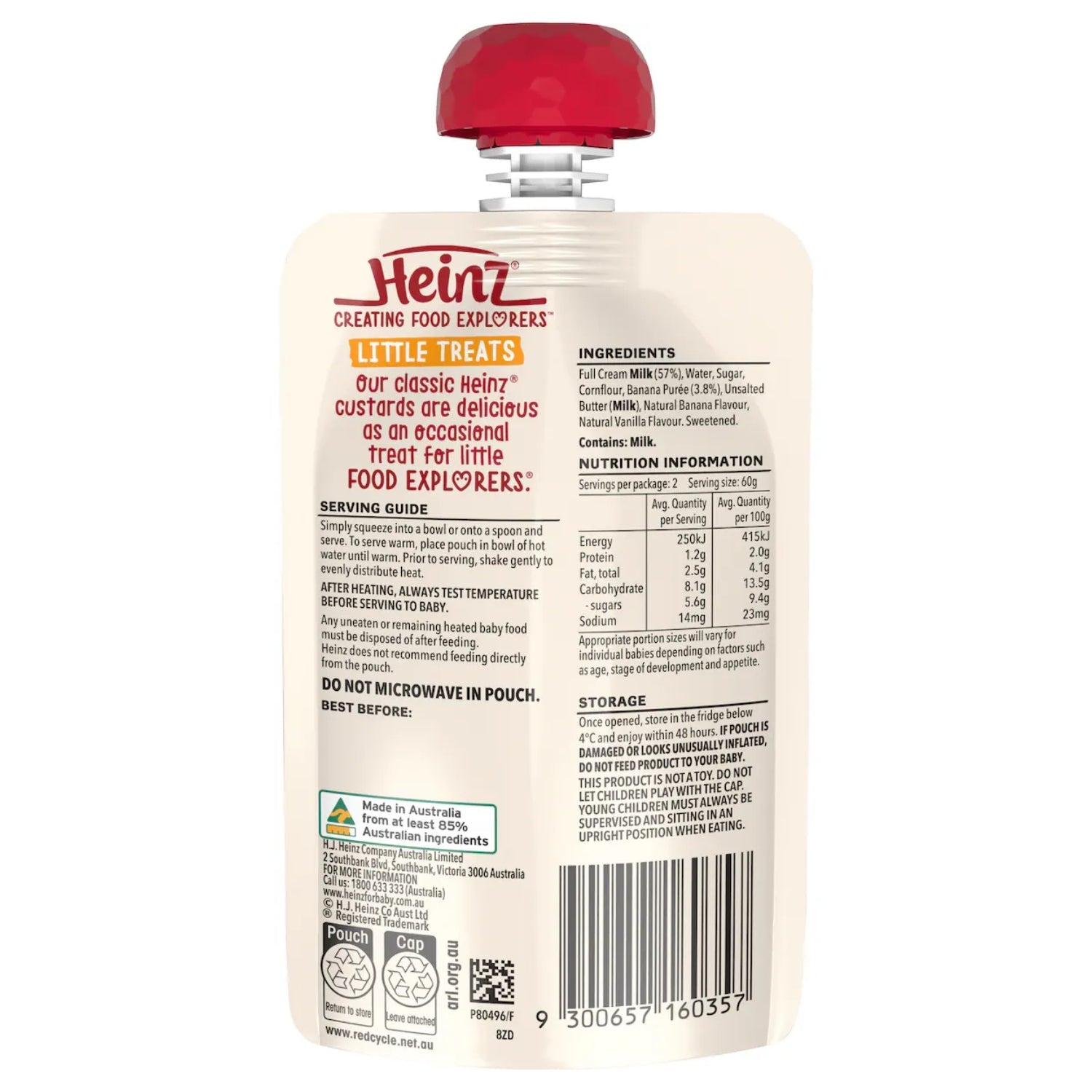 Heinz Baby Food Pouch, Little Treats, Banana Custard - 120g