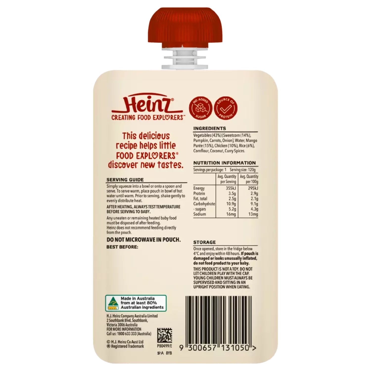 Heinz Baby Food Pouch, Chicken Sweetcorn + Mango - 120g