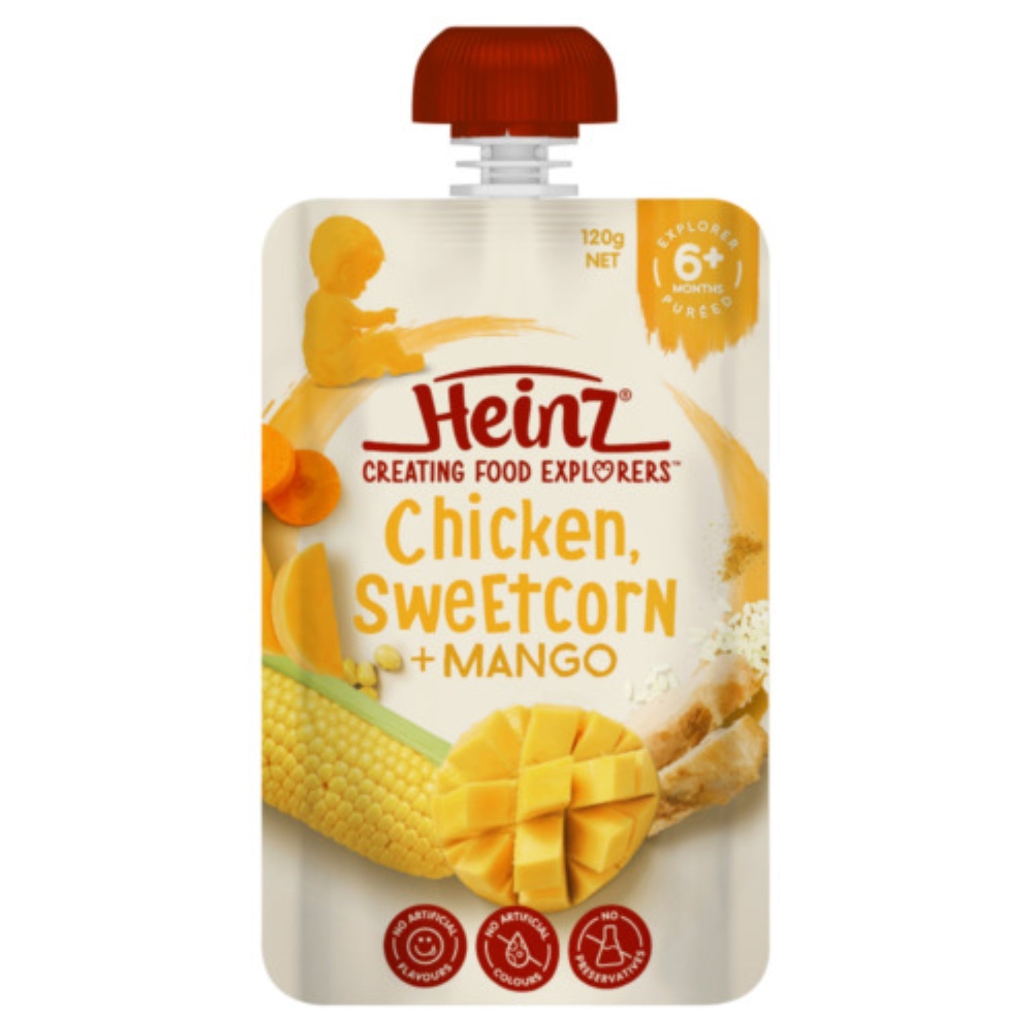 Heinz Baby Food Pouch, Chicken Sweetcorn + Mango - 120g
