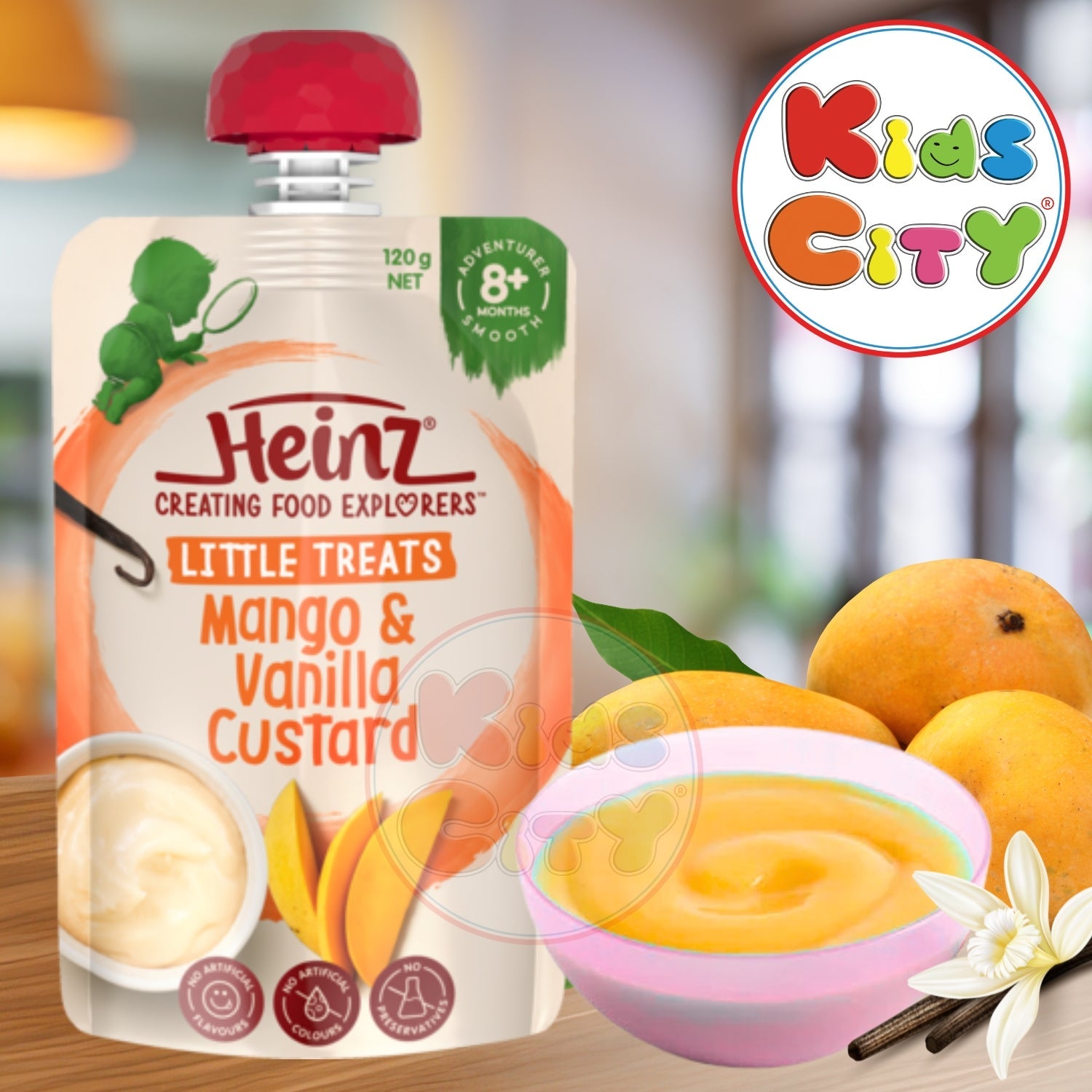 Heinz Baby Food Pouch, Creating Food Explorers, Little Treats, Mango, Vanilla Custard, 120g