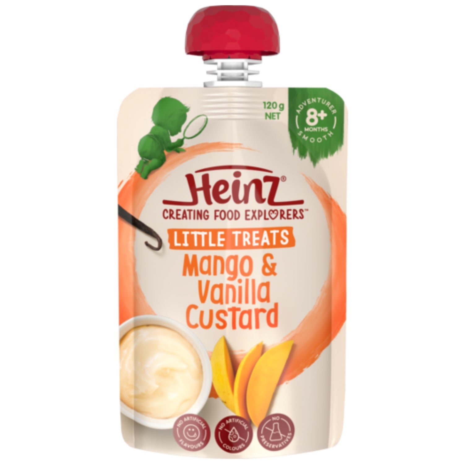 Heinz Baby Food Pouch, Little Treats, Mango & Vanilla Custard - 120g