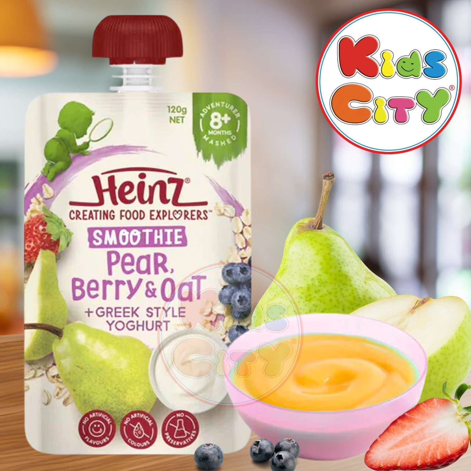 Heinz Baby Puree, Creating Food Explorers, Smoothie Pear Berry & Oat + Greek style Yoghurt - 120g