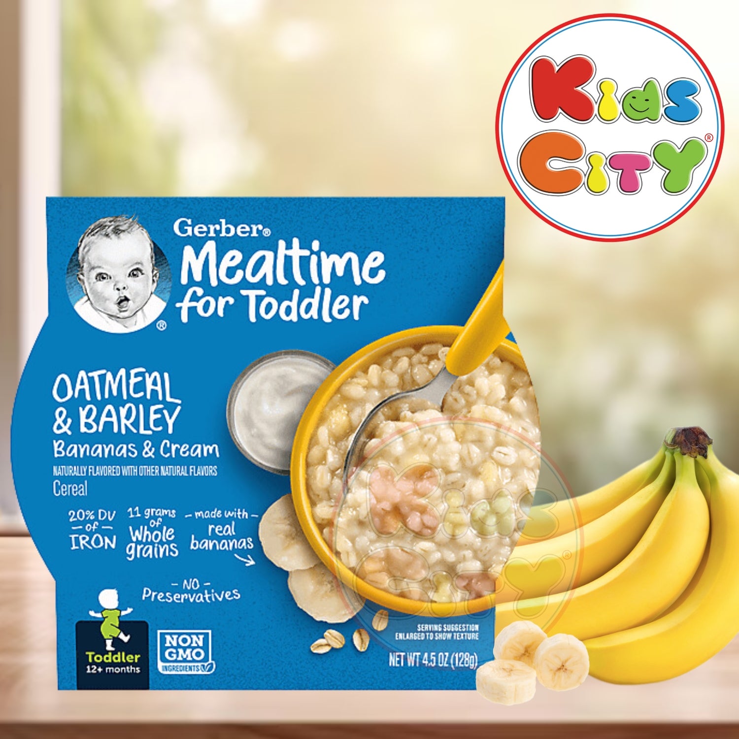 Gerber Mealtime for Toddler, Oatmeal & Barley, Bananas & Cream, Toddler - 128g