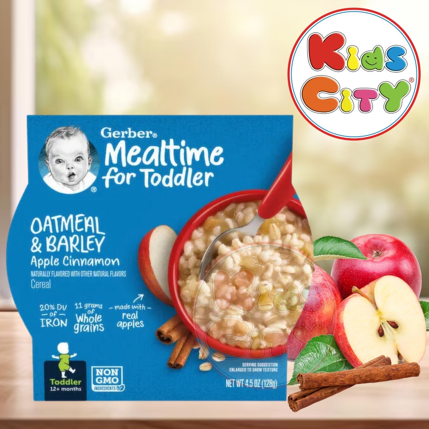 Gerber Mealtime for Toddler, Oatmeal, Barley, Apple Cinnamon, Toddler, 128g