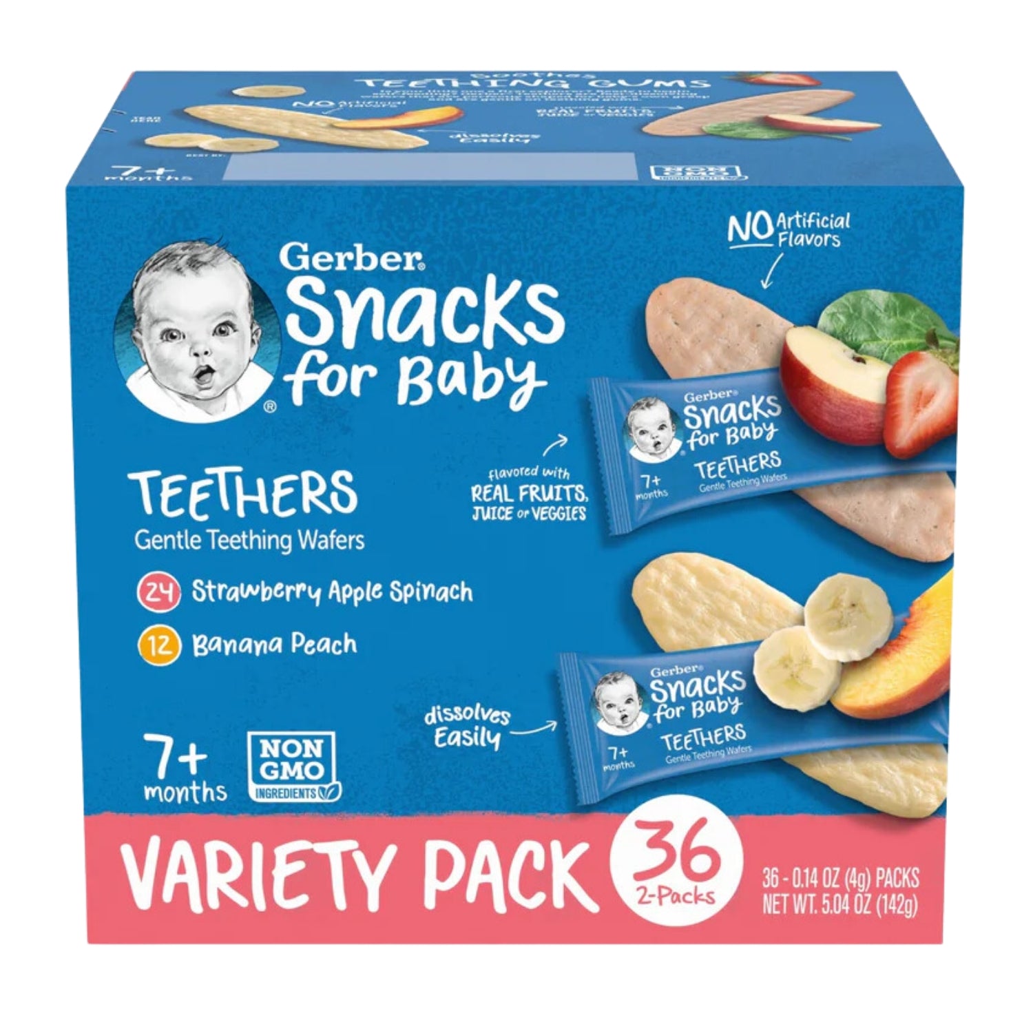 Gerber Teethers, Gentle Teething Wafers Variety Pack (Pack of 36) - 142g