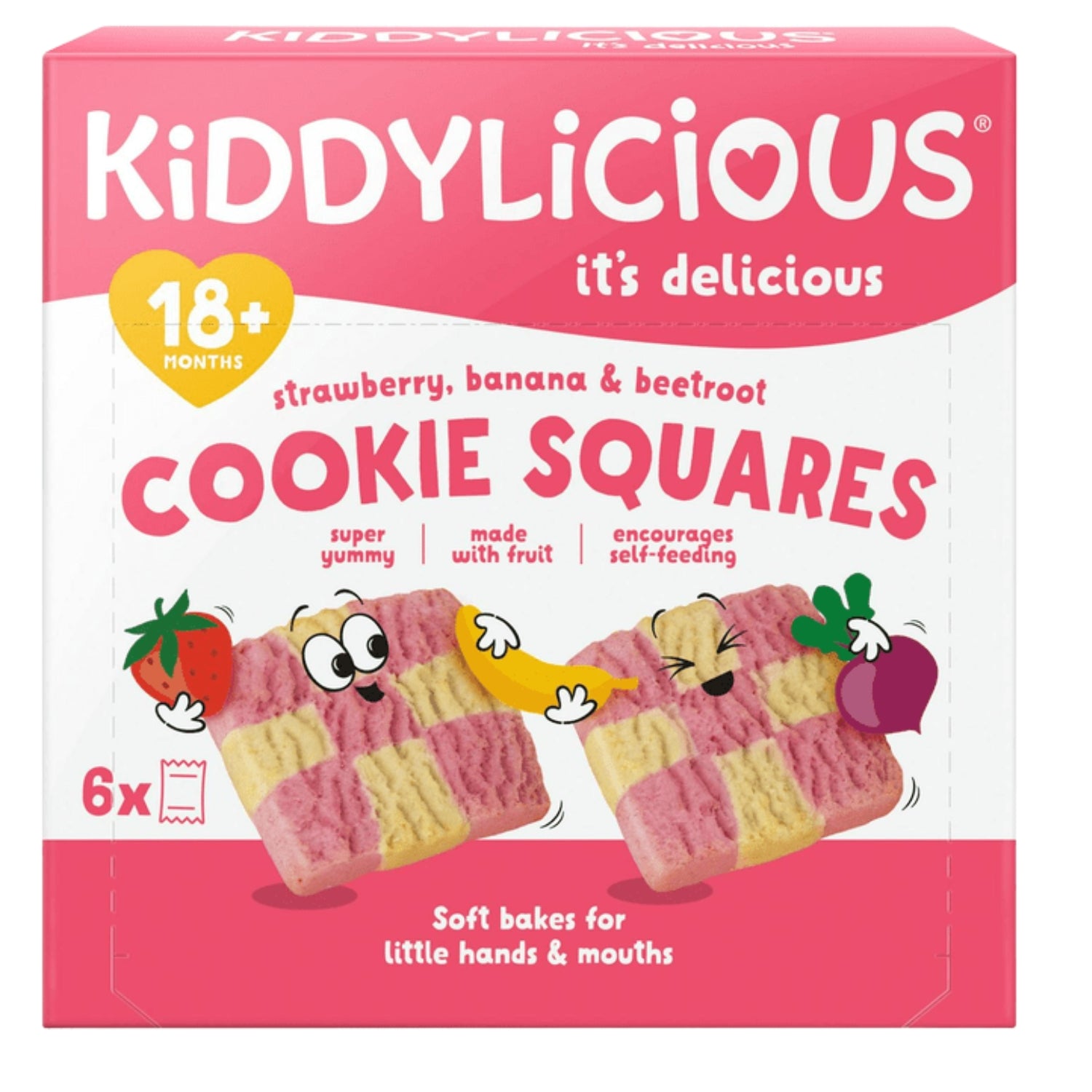 Kiddylicious Cookie Squares,Strawberry, Banana & Beetroot (18m+) - 144g (6x24g)