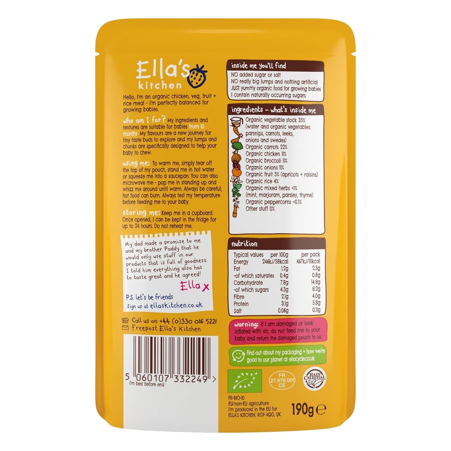 Ella's Kitchen Organic Baby Food Pouch, Chicken Casserole with thyme (10m+) - 190g