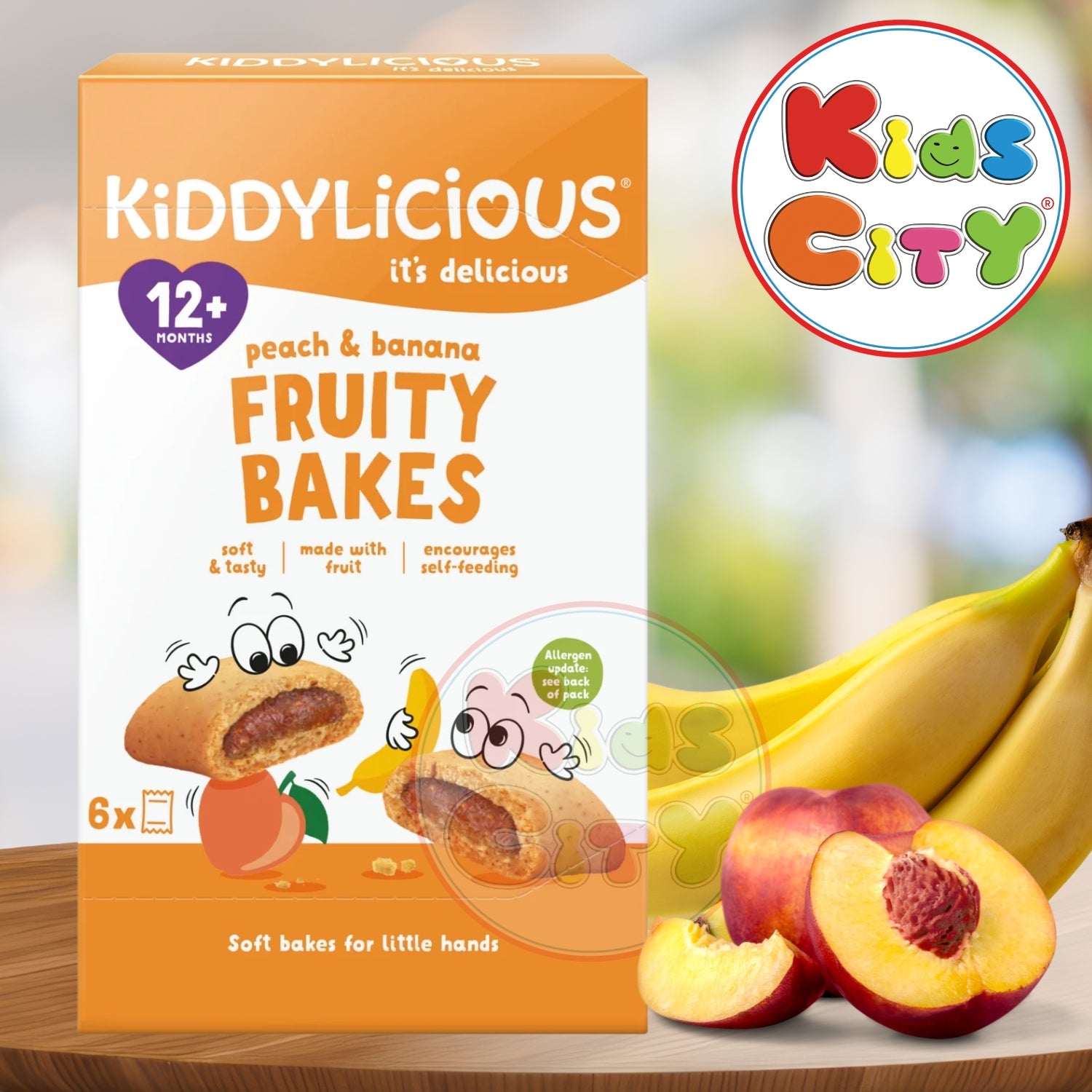 Kiddylicious Fruity Bakes, Peach & Banana (12m+) - 132g (6x22g)