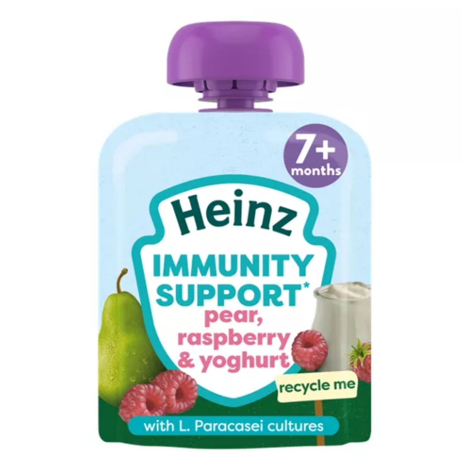 Heinz Baby Food Pouch, Immunity Support, Pear, Raspberry & Yoghurt (7m+) - 85g