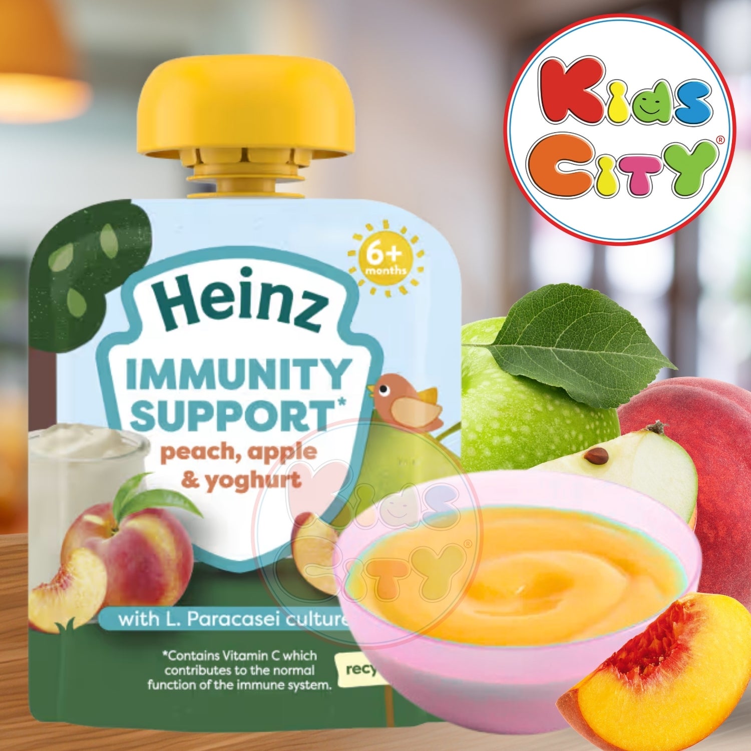 Heinz Baby Food Pouch, Immunity Support, Peach, Apple & Yoghurt (6m+) - 85g