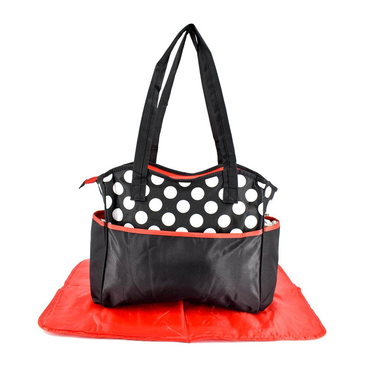 Mother Bag with Diaper Changing Mat - Black/Red & White Dot