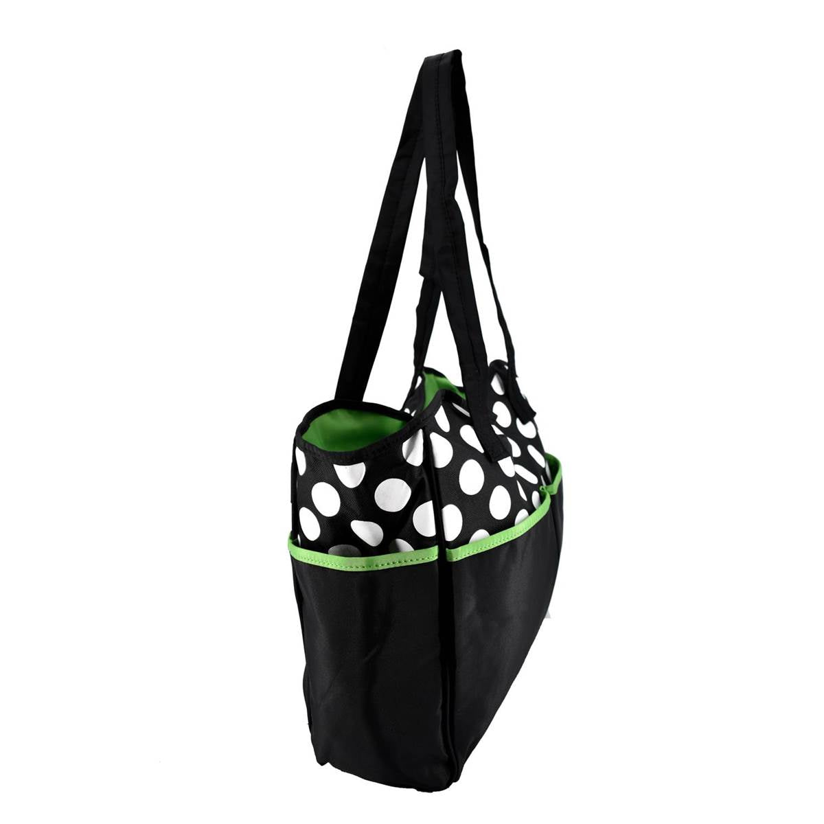 Mother Bag with Diaper Changing Mat - Black/Green & White Dot