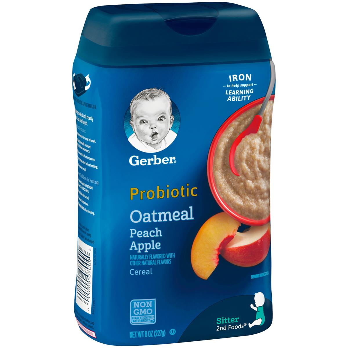 Gerber Cereal for Baby, Probiotic Oatmeal Peach Apple Cereal for Sitter (8oz)