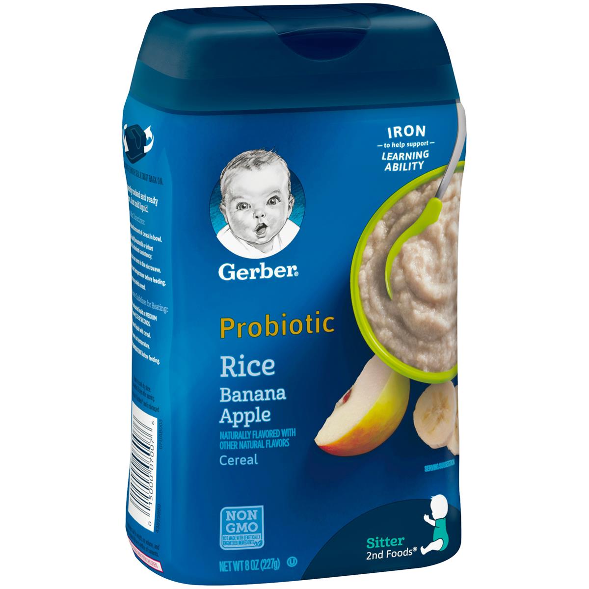 Gerber Cereal for Baby, Probiotic Rice & Banana Apple Cereal for Sitter (8oz)