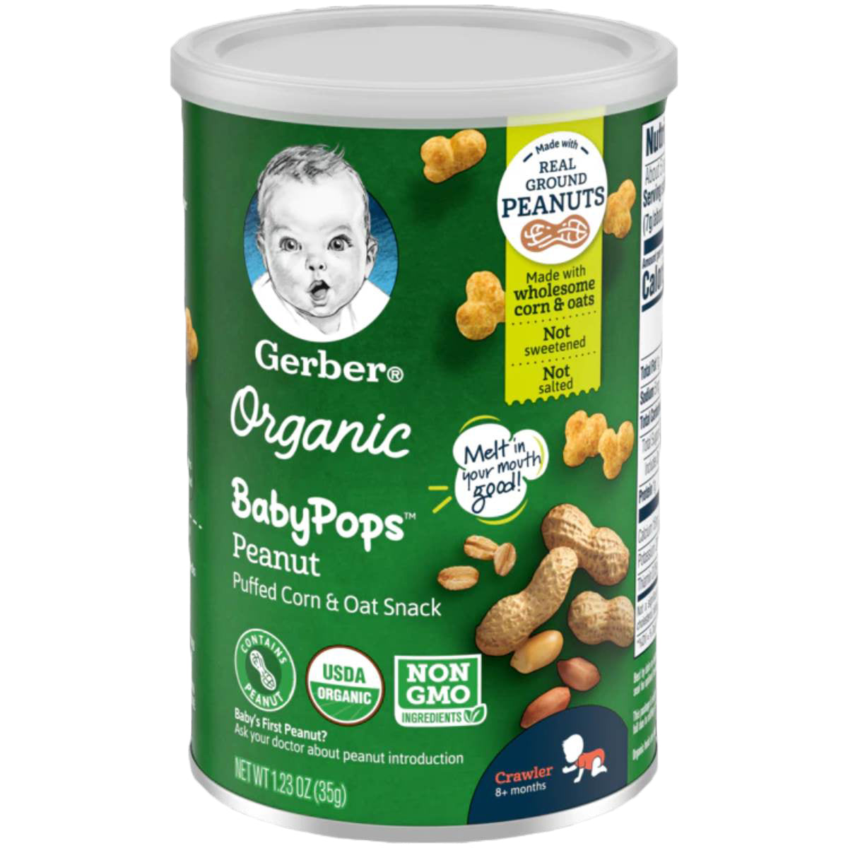 Gerber Organic BabyPops Peanut Puffed Corn & Oat Snack, Crawler