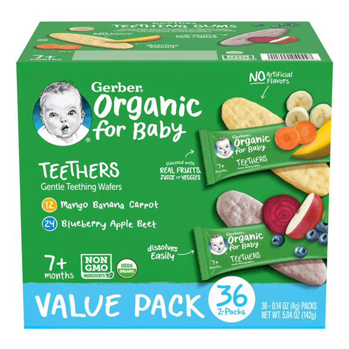 Gerber Organic for Baby, Teethers, Mango Banana & Blueberry Apple - 142g