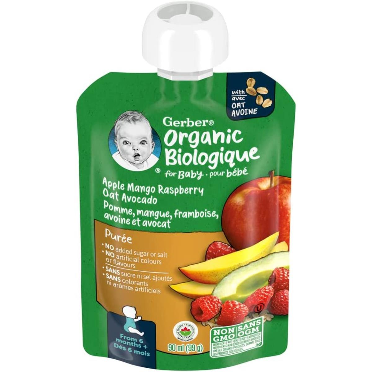 Gerber Organic Biologique for Baby, 2nd Foods for Sitter, Apple Mango Rasberry Oat Avocado