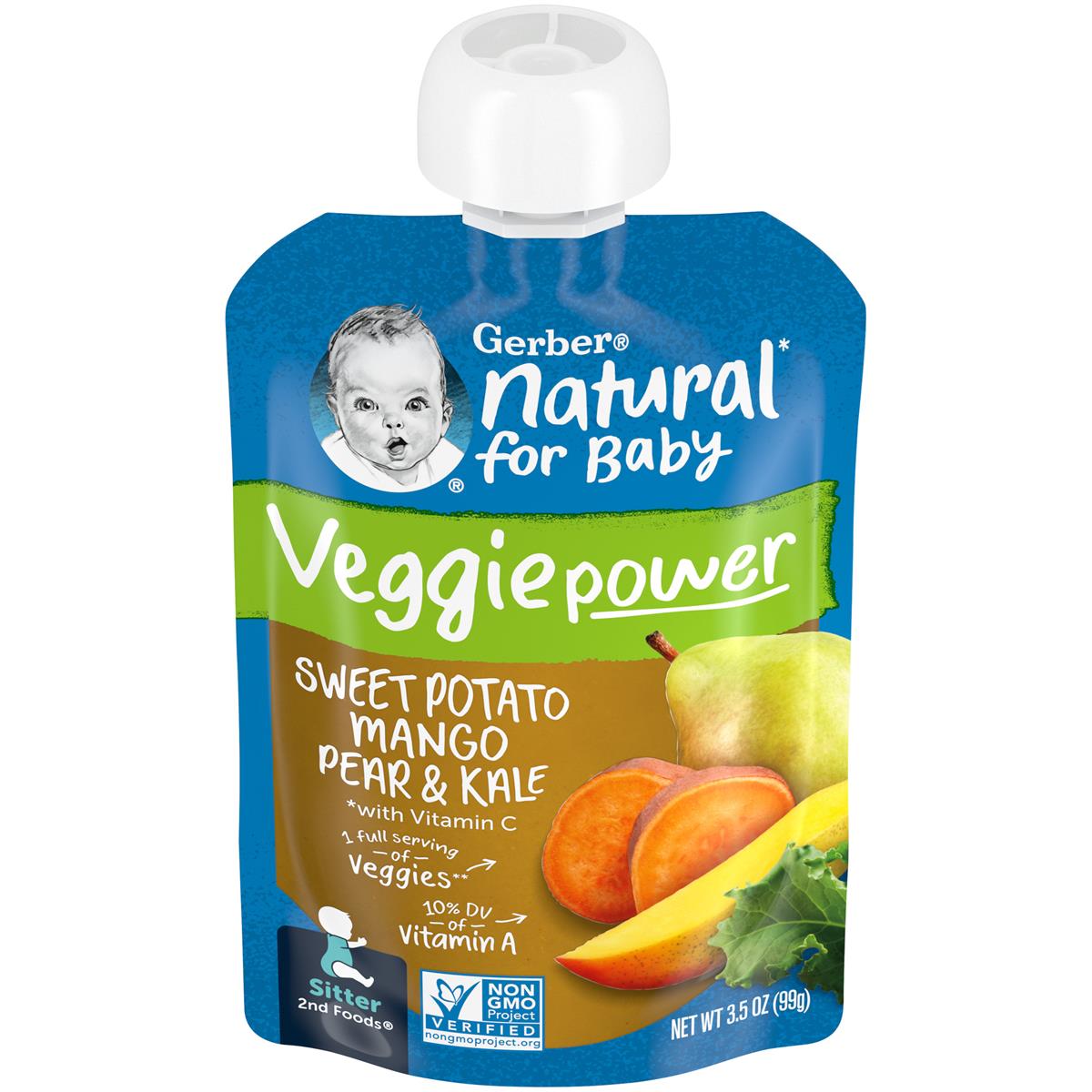 Gerber Natural For Baby 2nd Foods for Sitter, Sweet Potato Mango Pear & Kale - 99g