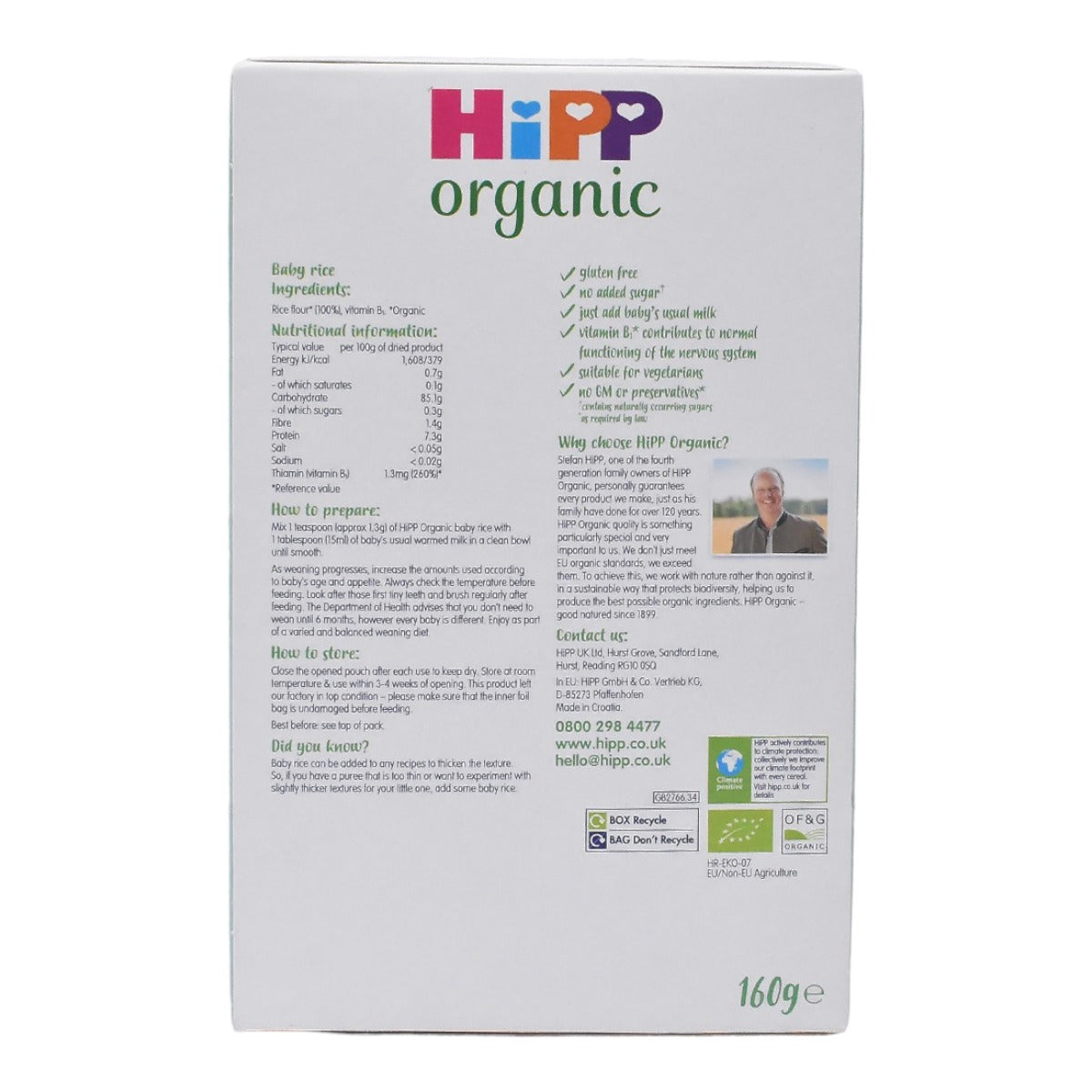 Hipp Organic Baby Rice, Ideal for Weaning - 160g